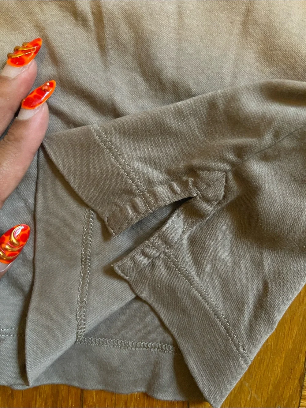 Banana Republic Taupe Short-Sleeve Button-Down with White Piping